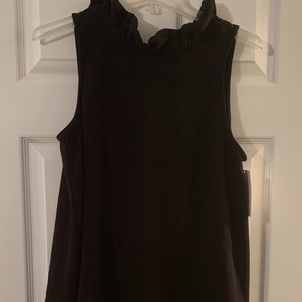 Mudpie Black Sleeveless Ruffle Neck Top, Size Medium